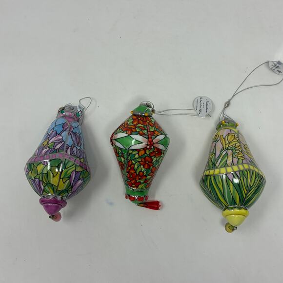 Bradford Editions Era of Louis Tiffany Heirloom Porcelain Ornaments #10 set of 3 - Picture 2 of 9